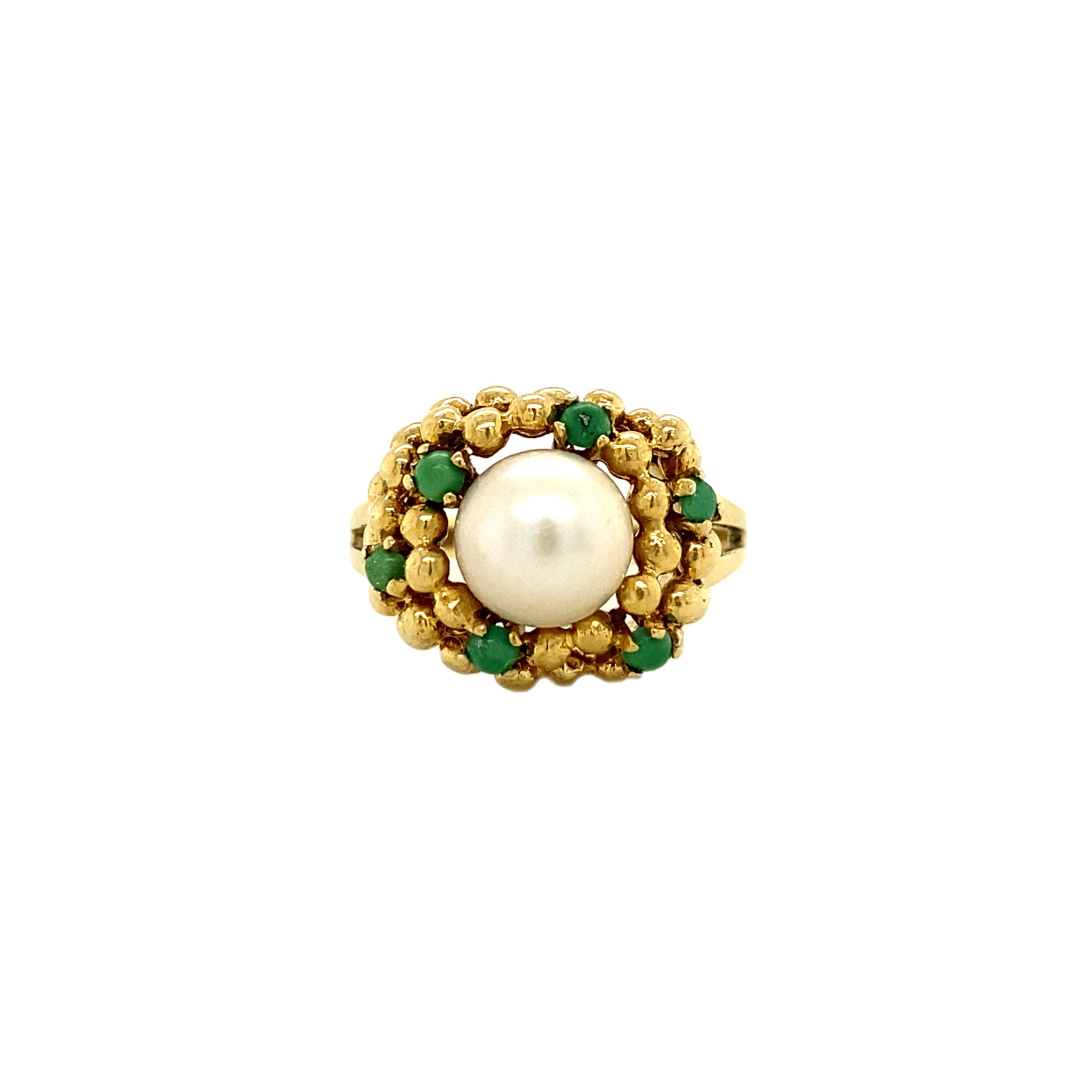 Vintage 18K Gold Ring with Pearl and Turquoise